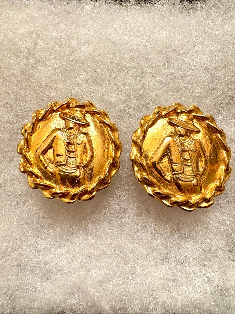 CHANEL Vintage Mademoiselle Lady Coco Gold Clip-On Earrings Rare EUC + COA